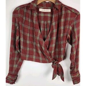 Free People Running Wild Plaid‎ Wrap Top Size XS